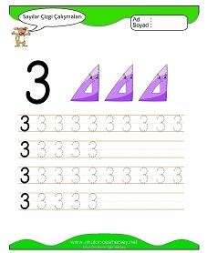 3 Rakamı Çizgi Çalışmaları Çalışma Sayfaları